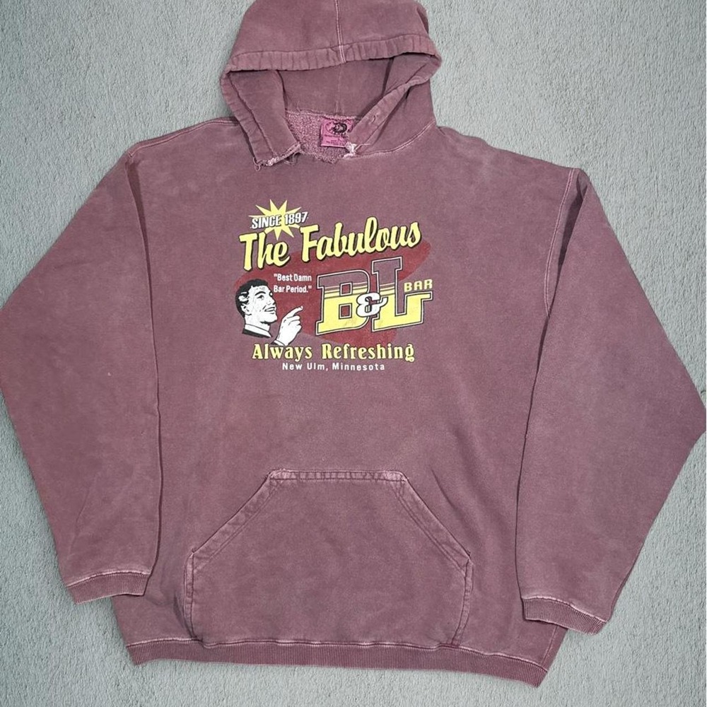 Authentic Pigment 90s Faded Burgundy The Fabulous B&L Bar Hoodie Mens L